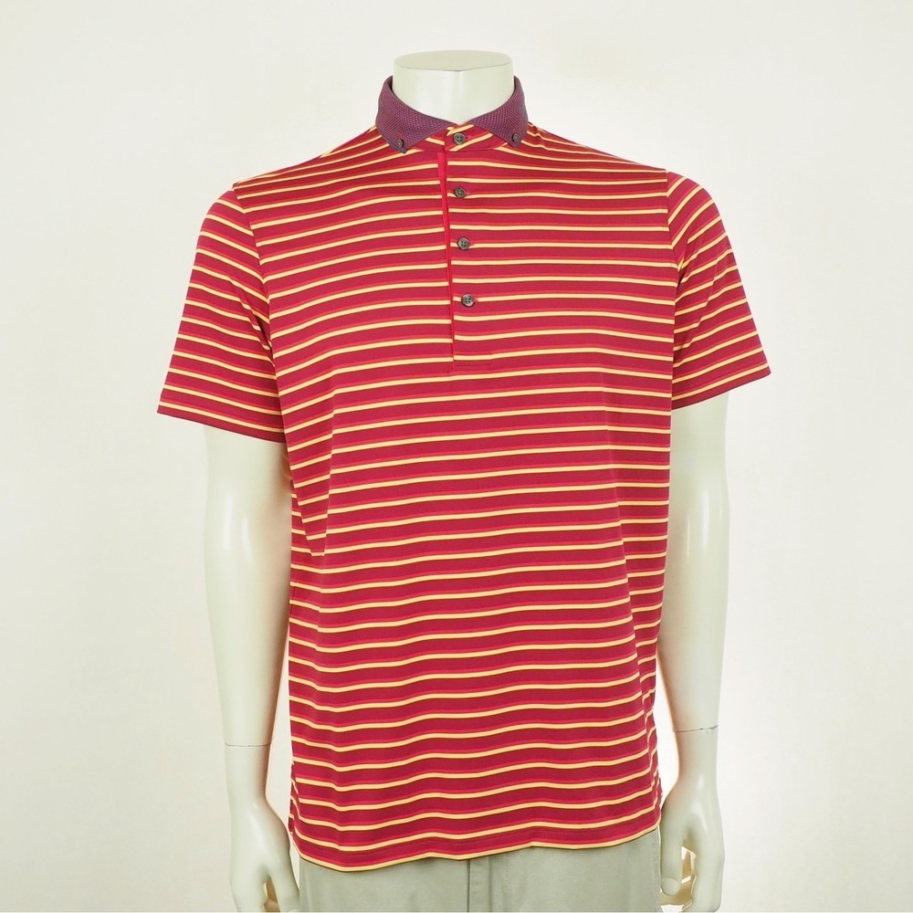 Greyson Wasaga Golf Polo Shirt Mens Medium Red Striped Performance Tour Blend